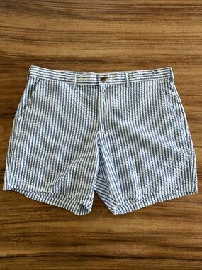 Gap Mens 34 Gray White Seersucker Flat Shorts 7”